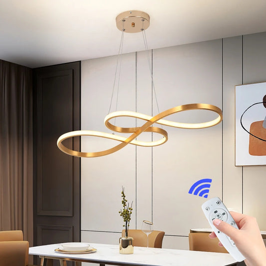 LuxiLamps - Pendant Lamp - Chandelier - Gold - Living Room Lamp - Dimmable With Remote Control - Modern Lamp - Dining Room Lamp - LED Ceiling Lamp - Ceiling Light