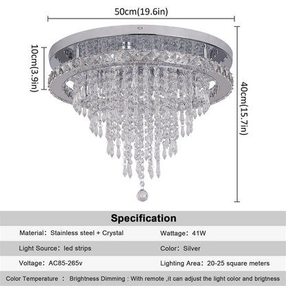 LuxiLamps - Kristallen Plafondlamp - Crystal Led Lamp - 50 cm - Met Afstandsbediening Dimbaar - Woonkamerlamp - Moderne lamp - LED Plafondlamp - Plafonniere