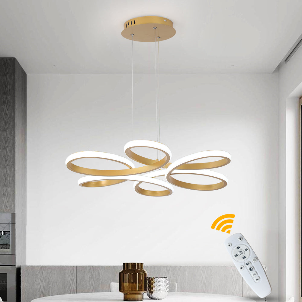 LuxiLamps - Modern Curls Pendant Lamp - Dimmable With Remote Control - Gold - 59 cm - Living Room Lamp - Bedroom Lamp - Modern Lamp - Ceiling Lamp