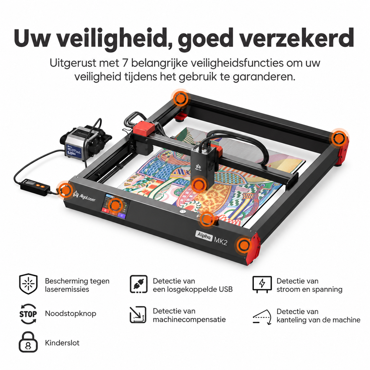 Algolaser Lasergraveermachine 20W - Laser Cutter/Graveermachine met Air Assist Kit - Lasergraveermachine met 3,5 inch Smart Touchscreen - AlgoOS systeem
