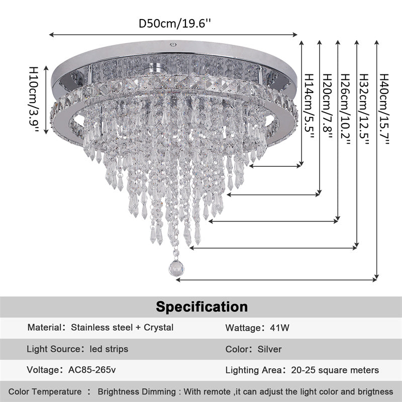 LuxiLamps - Kristallen Plafondlamp - Crystal Led Lamp - 50 cm - Met Afstandsbediening Dimbaar - Woonkamerlamp - Moderne lamp - LED Plafondlamp - Plafonniere