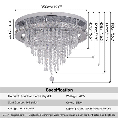 LuxiLamps - Kristallen Plafondlamp - Crystal Led Lamp - 50 cm - Met Afstandsbediening Dimbaar - Woonkamerlamp - Moderne lamp - LED Plafondlamp - Plafonniere
