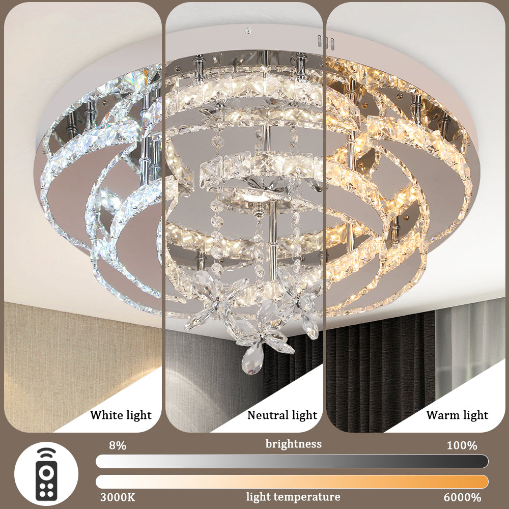 LuxiLamps - Moon Crystal LED Lamp - With Remote Control - Modern Lamp - Crystal Chandelier - Living Room Lamp - Ceiling Lamp