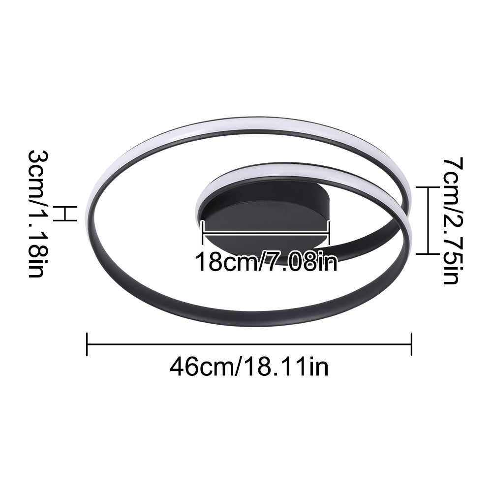 LuxiLamps - Ringen LED Plafondlamp - Dimbaar Met Afstandsbediening - Zwart - 46 cm - Plafoniere - Keuken Lamp - Woonkamerlamp - Moderne lamp