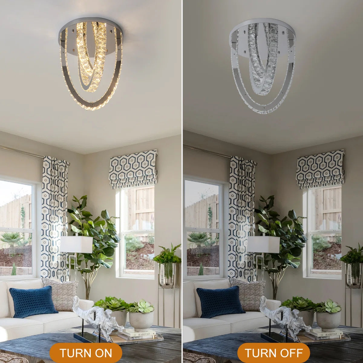 3 Ring Crystal Ceiling Light - Silver - For Living And Dining Room