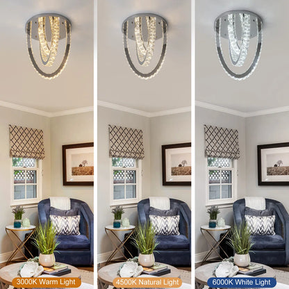 3 Ring Crystal Plafondlamp - Luxe LED Plafondlamp - Chroom - Woondecoratie - 3 Kleuren - Kristallen Kroonluchter - Moderne Plafondlamp - 40 cm