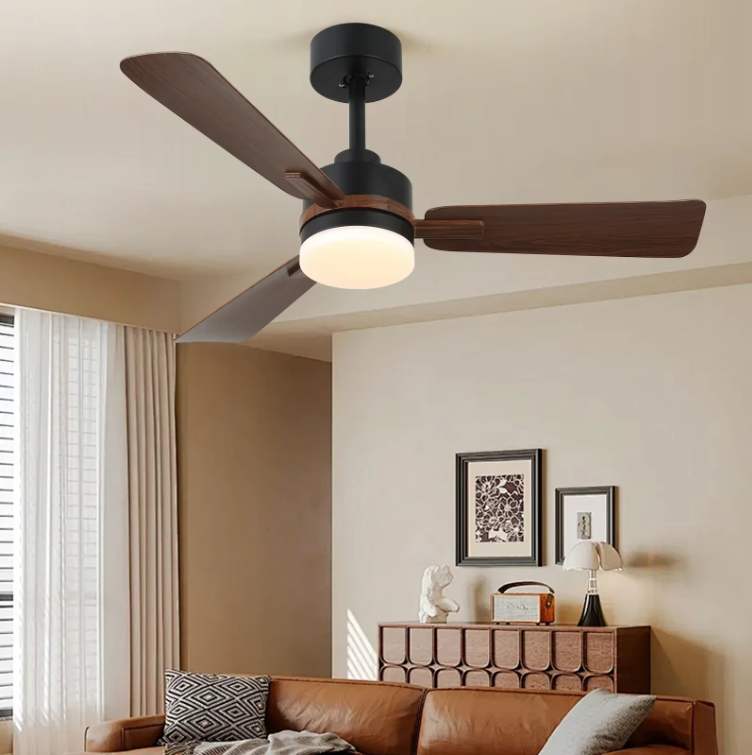 3-Blade Ceiling Fan - Modern LED Fan - 6 Speeds - Black/Brown - Remote Controlled - 105 cm