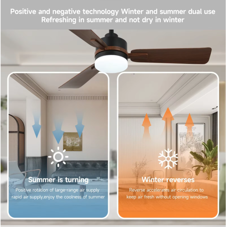 3-Blade Ceiling Fan - Modern LED Fan - 6 Speeds - Black/Brown - Remote Controlled - 105 cm