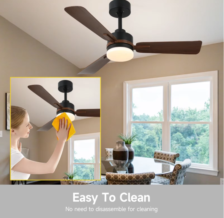 3-Blade Ceiling Fan - Modern LED Fan - 6 Speeds - Black/Brown - Remote Controlled - 105 cm