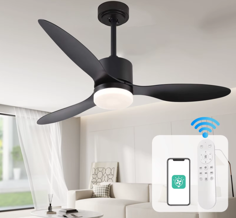3 Blad Plafondventilator - Moderne LED Ventilator Lamp - 6 Snelheden - Hoogte Verstelbaar - Afstandsbediening & APP - 105 cm - Zwart - Woonkamerlamp