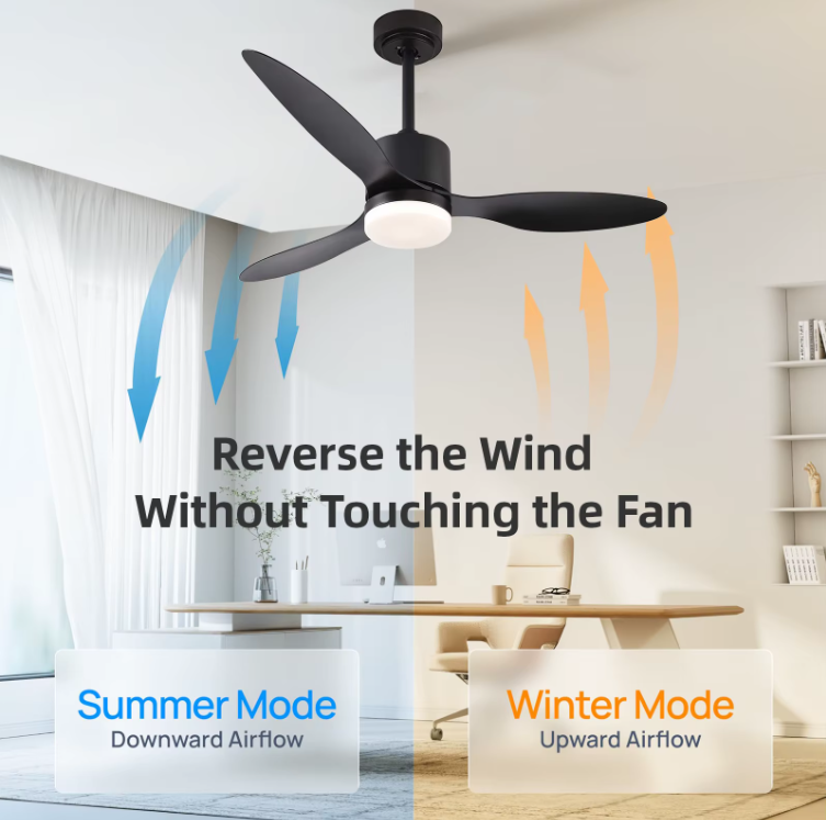 3-Blade Ceiling Fan - Modern LED Fan Light - 6 Speeds - Height Adjustable - Remote Control & APP - 105 cm - Black - Living Room Lamp