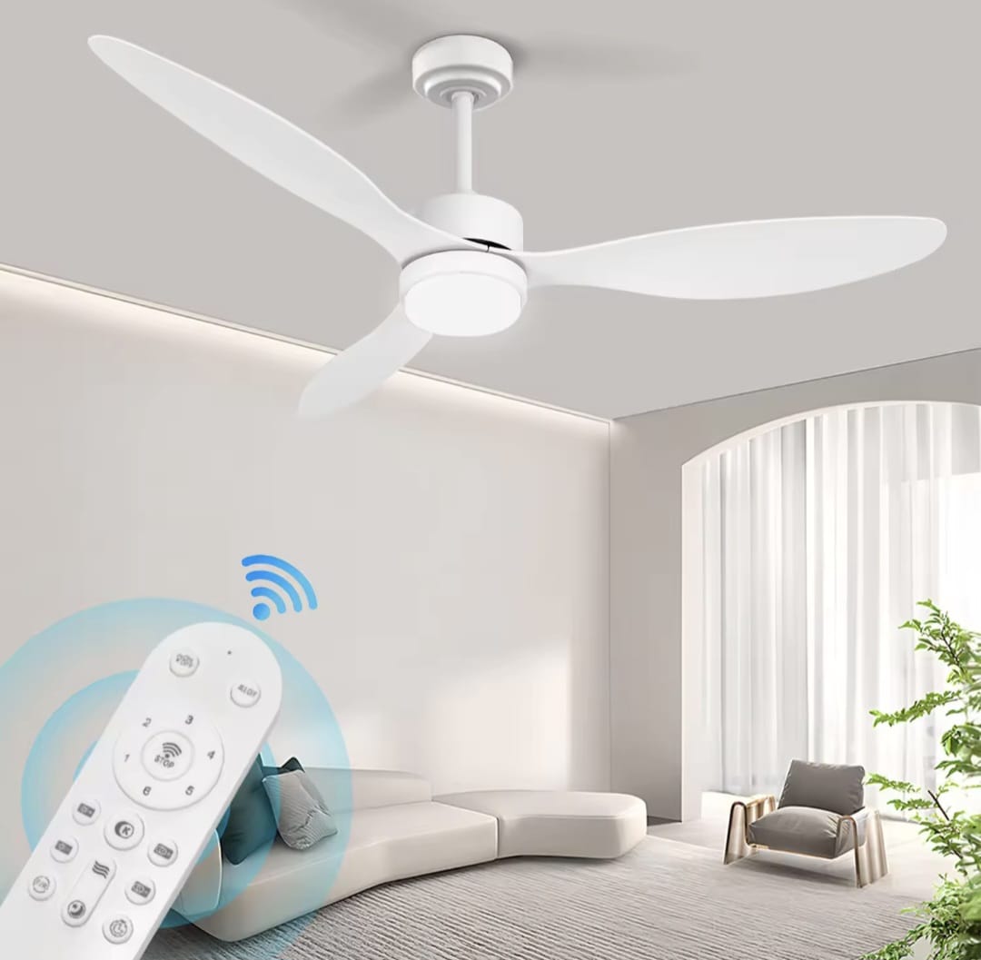 3-Blade Ceiling Fan - Modern LED Fan Light - 6 Speeds - Height Adjustable - Remote Control & APP - 105 cm - White - Living Room Light