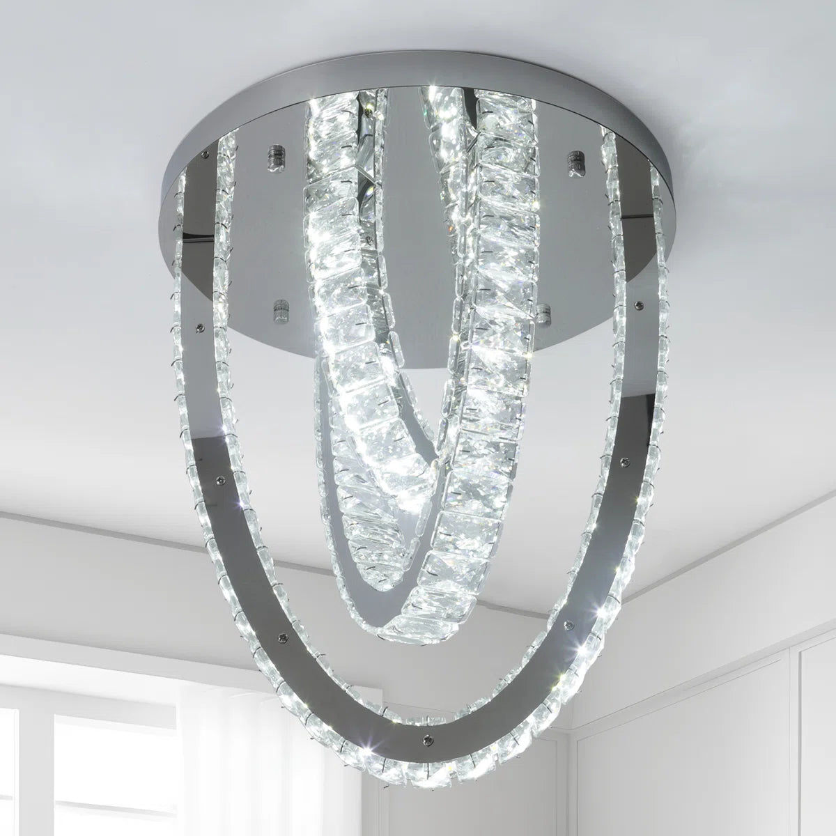 3 Ring Crystal Ceiling Light - Silver - For Living And Dining Room