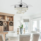
3 Ring Crystal Ceiling Fan Light - With Remote Control - Silent Fan - 106 cm - Chrome - Timer - Living Room Fan Lamp - Modern Ceiling Fan Light - Chandelier Fan