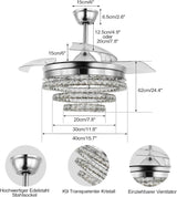 
3 Ring Crystal Ceiling Fan Light - With Remote Control - Silent Fan - 106 cm - Chrome - Timer - Living Room Fan Lamp - Modern Ceiling Fan Light - Chandelier Fan