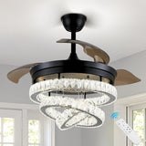 
3 Ring Crystal Fan Lamp - With Remote Control - Silent Fan - 106 cm - Black - Timer - Living Room Fan Lamp - Modern Ceiling Fan Lamp - Chandelier Fan