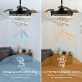 
3 Ring Crystal Fan Lamp - With Remote Control - Silent Fan - 106 cm - Black - Timer - Living Room Fan Lamp - Modern Ceiling Fan Lamp - Chandelier Fan