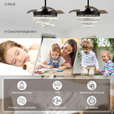 
3 Ring Crystal Fan Lamp - With Remote Control - Silent Fan - 106 cm - Black - Timer - Living Room Fan Lamp - Modern Ceiling Fan Lamp - Chandelier Fan
