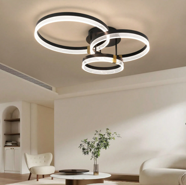 3-Ring Ceiling Light - Black/Gold - Dimmable with Remote Control - Modern LED Lamp - 30/40/50 cm - Living Room Lamp