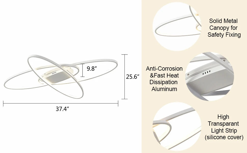 Oval Ring Ceiling Light - White - With Remote Control - For Living And Dining Room - Ceiling Fixture