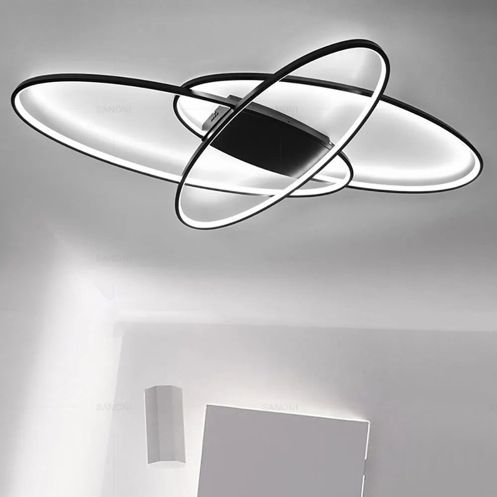 Oval Ring Ceiling Light - Black - With Remote Control - For Living And Dining Room - Ceiling Fixture