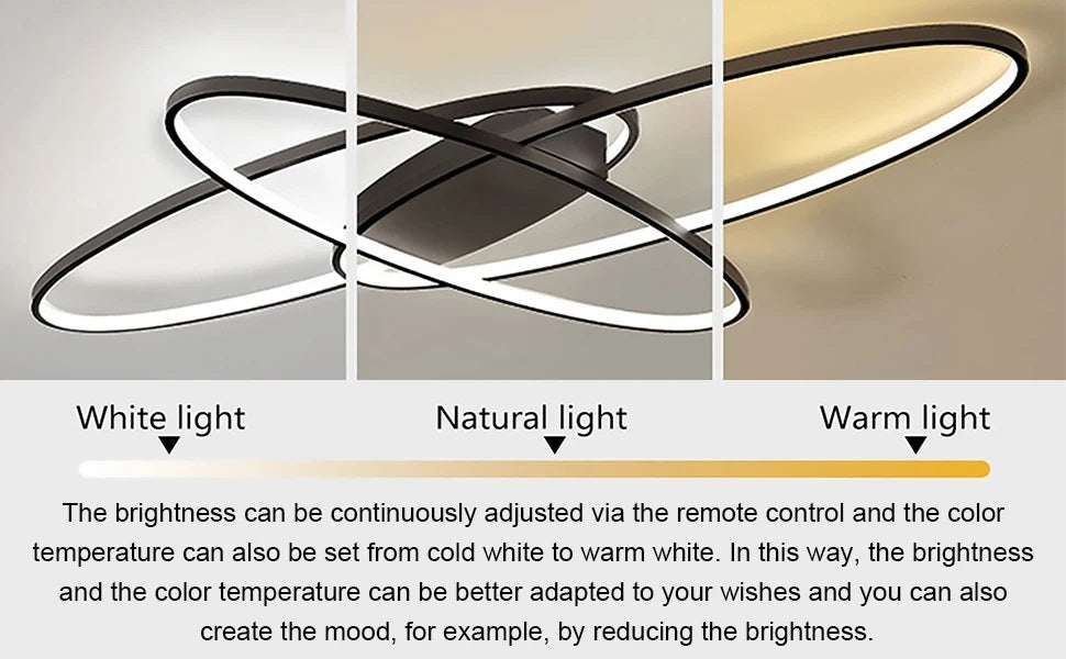 Oval Ring Ceiling Light - Black - With Remote Control - For Living And Dining Room - Ceiling Fixture