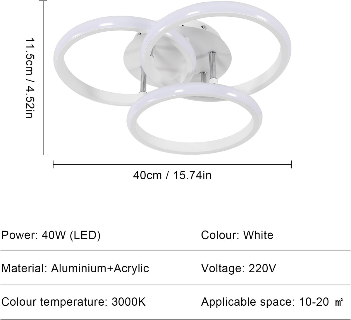 3 Ringen LED Plafondlamp - Wit - Warm Wit - Voor Woonkamer En Eetkamer - Plafonnière