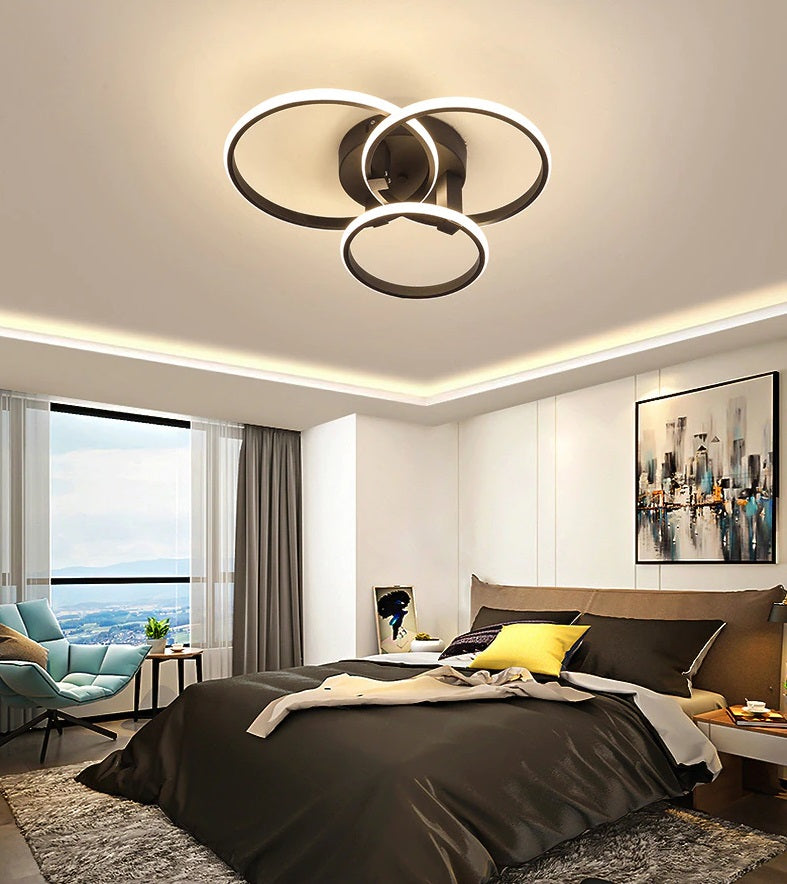 Modern 3 Ring LED Ceiling Light - Black - Dimmable With Remote Control And App - For Living And Dining Room - Ceiling Fixture