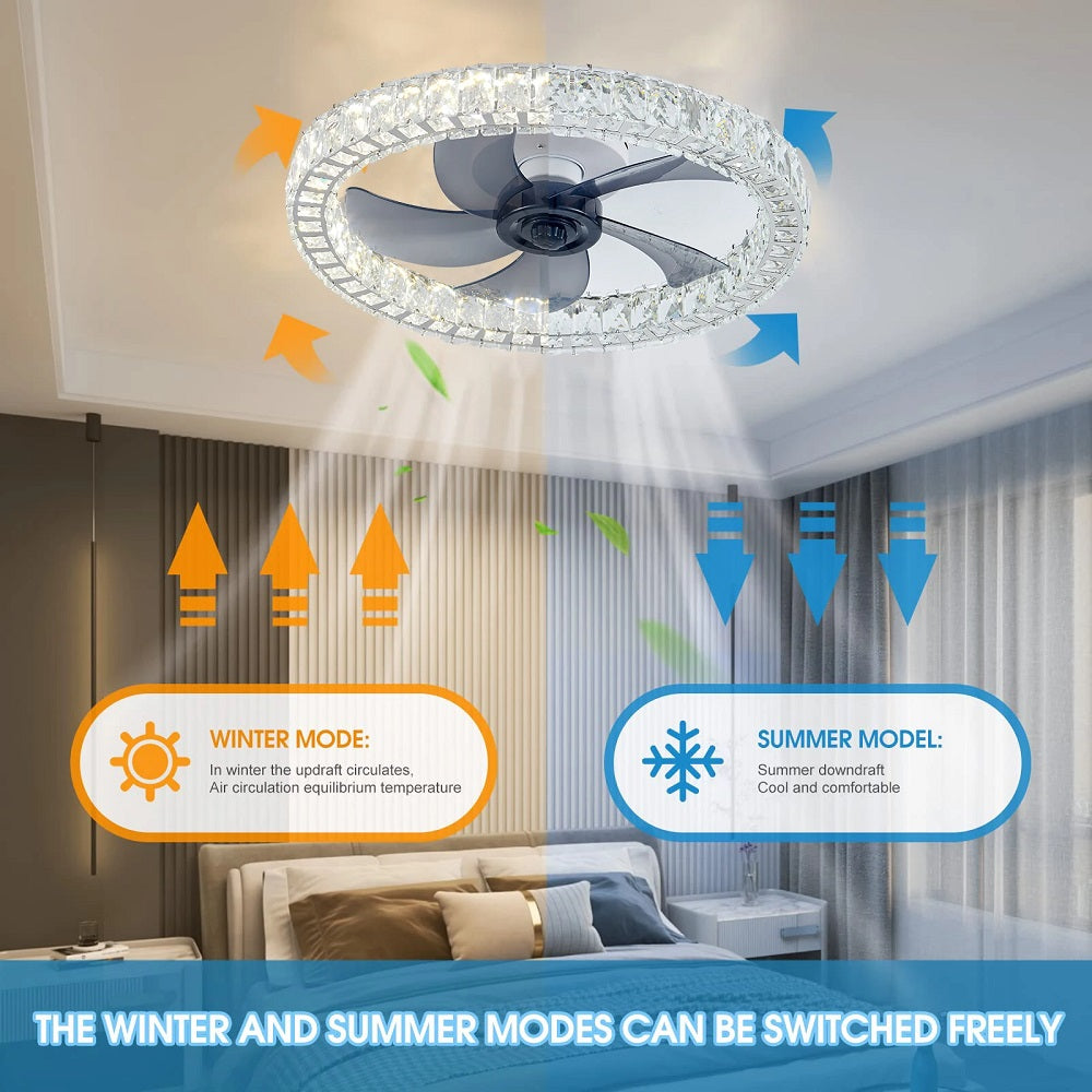 Ventilator Lamp - Plafondventilator - Smart Lamp - Dimbaar - 6 Standen - Crystal Ventilator - Keuken Lamp - Woonkamerlamp - Moderne lamp