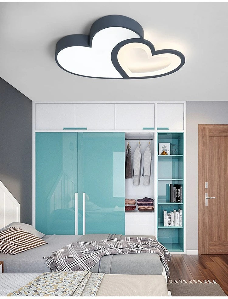 LuxiLamps - Hartvormige Plafondlamp - Blauw - Dimbaar Met Afstandsbediening - Kinderkamer - 55 cm - Moderne Lamp - Slaapkamer Lamp - Plafonniere