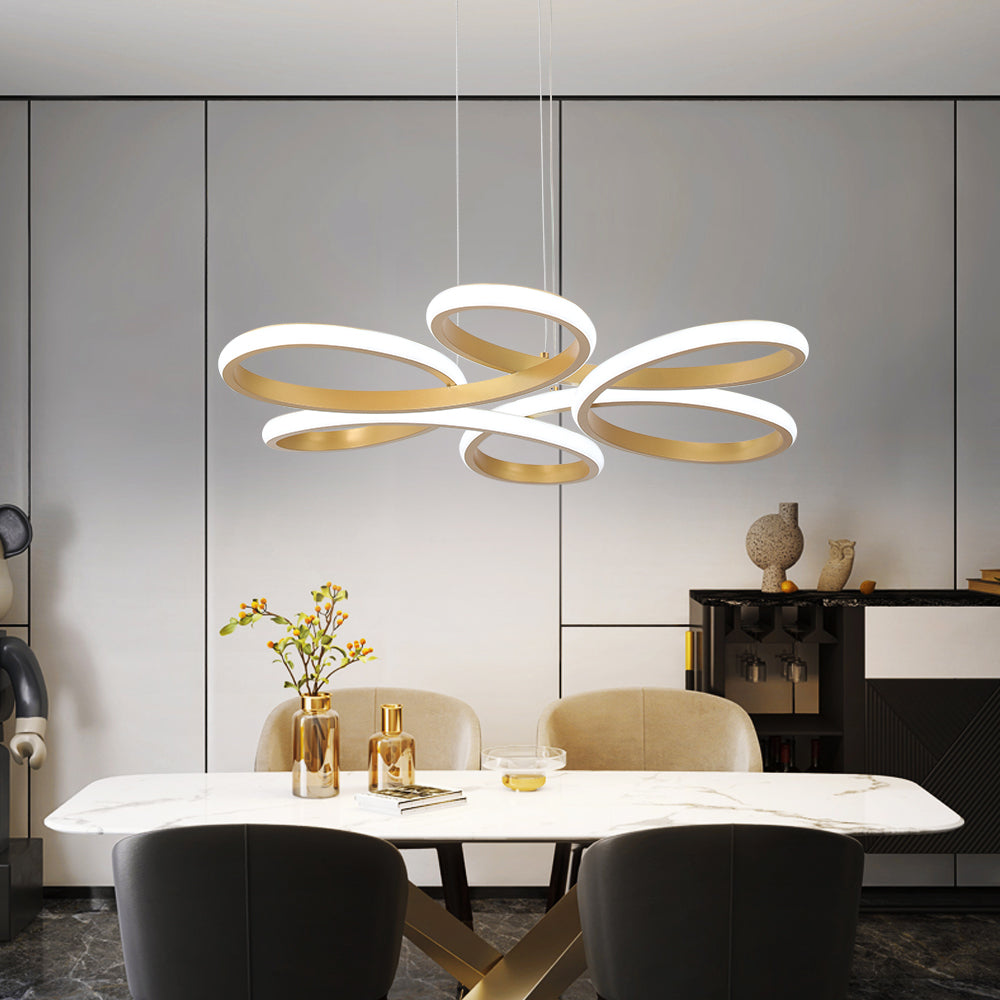 LuxiLamps - Modern Curls Pendant Lamp - Dimmable With Remote Control - Gold - 59 cm - Living Room Lamp - Bedroom Lamp - Modern Lamp - Ceiling Lamp