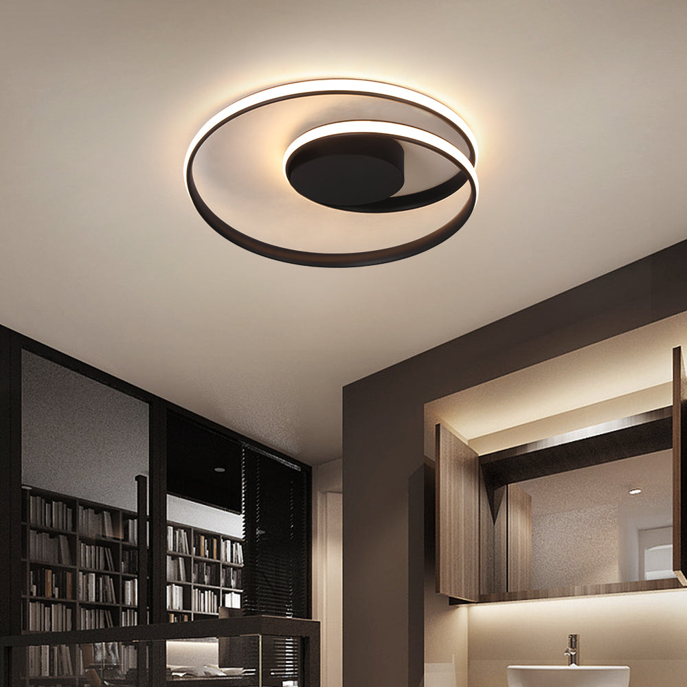 LuxiLamps - Ringen LED Plafondlamp - Dimbaar Met Afstandsbediening - Zwart - 46 cm - Plafoniere - Keuken Lamp - Woonkamerlamp - Moderne lamp
