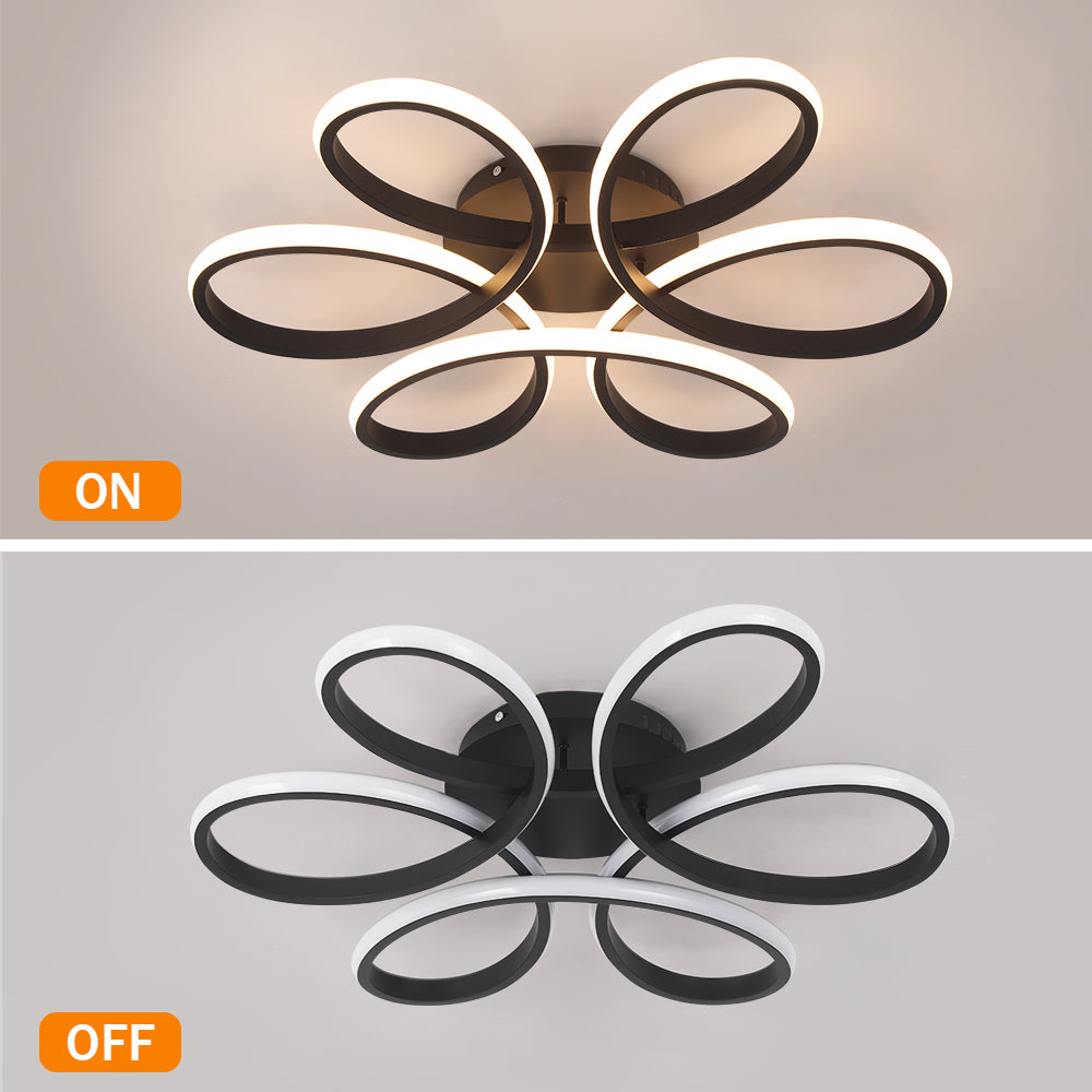 LuxiLamps - Krullen Plafondlamp - Dimbaar Met Afstandsbediening - Zwart - 59 cm - Woonkamerlamp - Slaapkamerlamp - Moderne lamp - Plafonniere