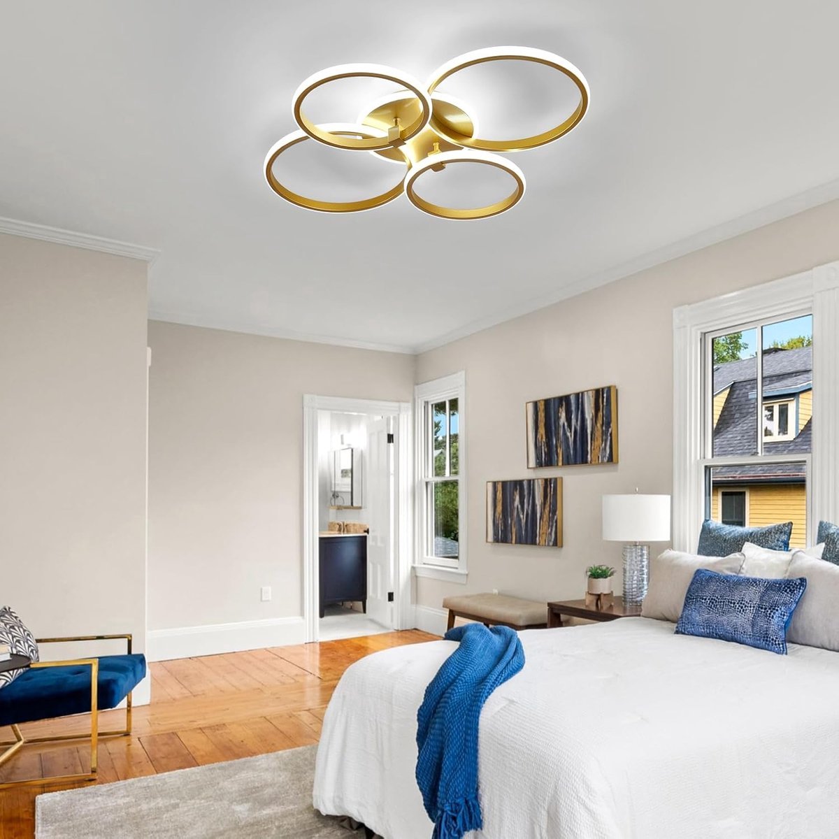 Modern 4 Ring LED Ceiling Light - Gold - Dimmable With Remote Control And App - For Living And Dining Room - Ceiling Fixture