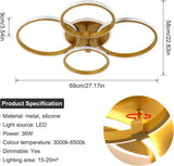 
Modern 4 Ring LED Ceiling Light - Gold - Dimmable With Remote Control And App - For Living And Dining Room - Ceiling Fixture