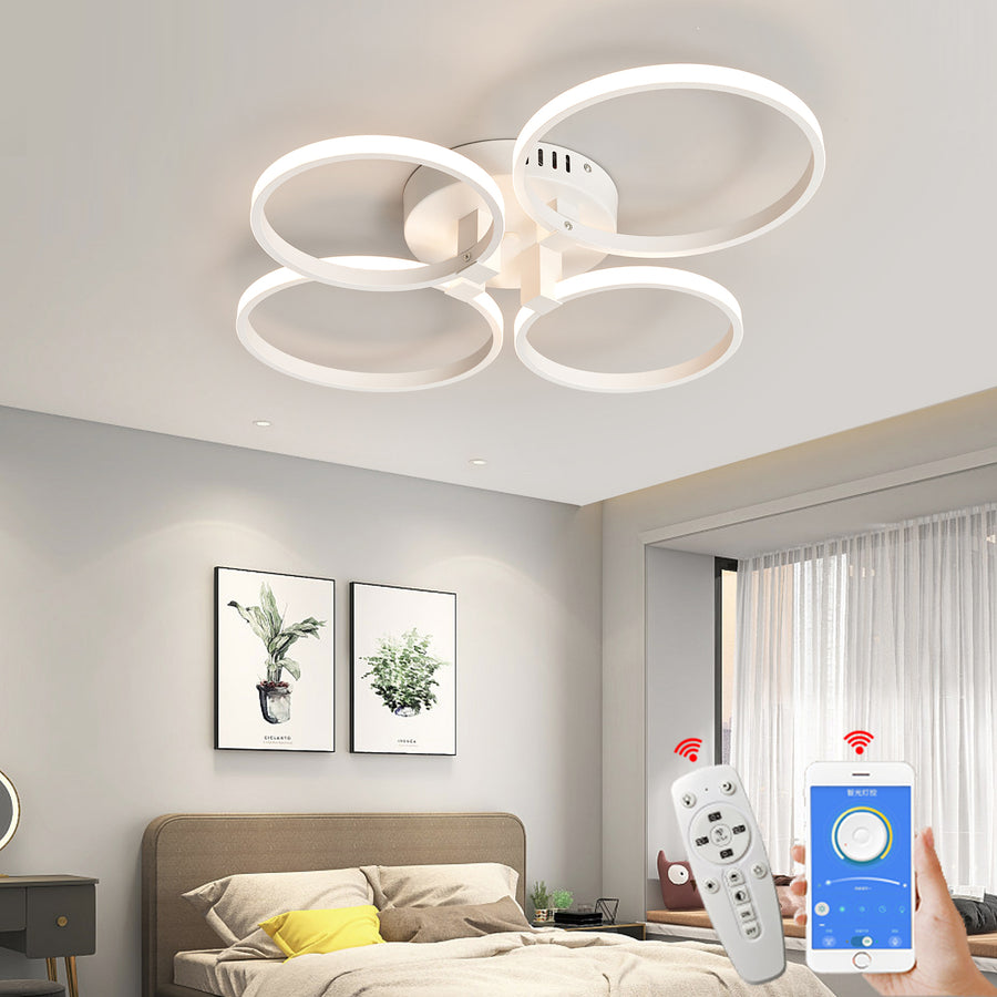 Modern 4 Ring LED Ceiling Light - White - Dimmable With Remote Control And App - For Living And Dining Room - Ceiling Fixture