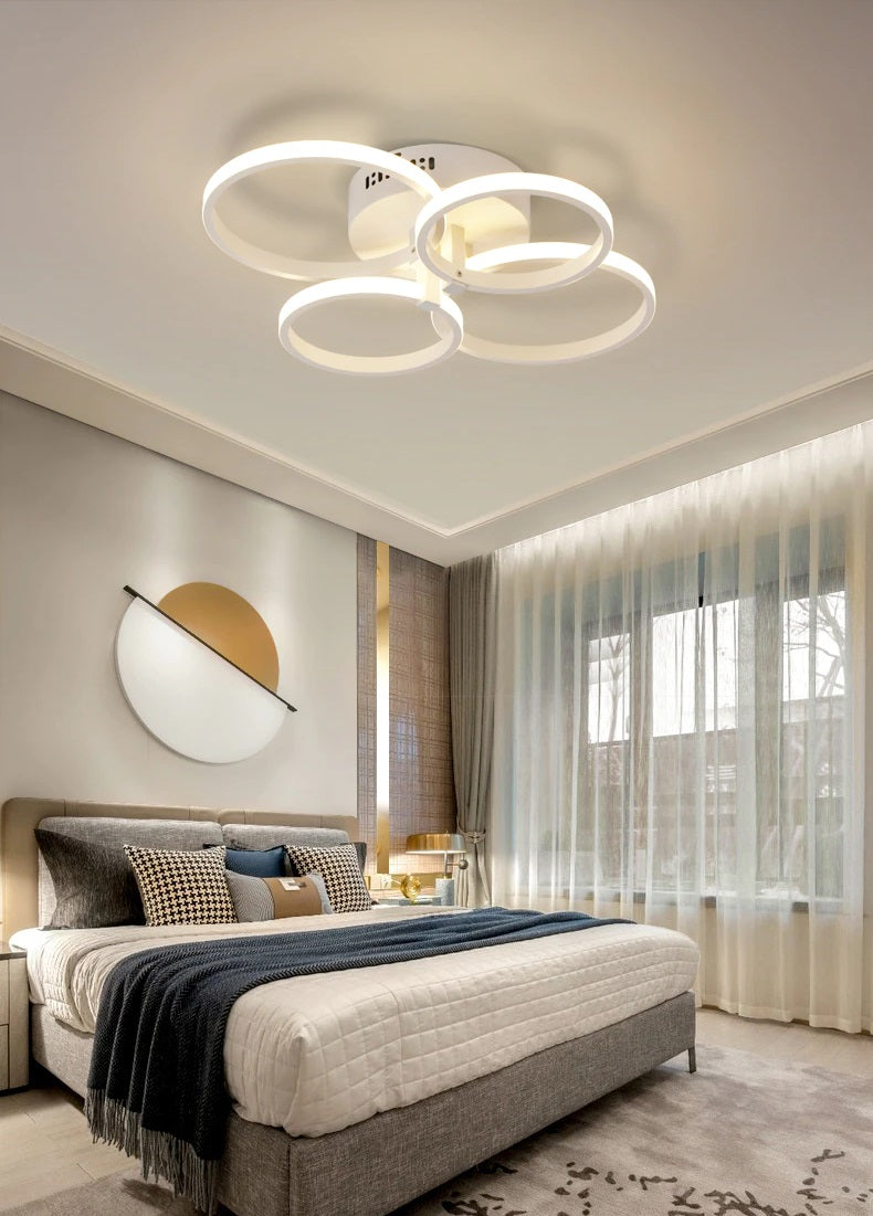 Modern 4 Ring LED Ceiling Light - White - Dimmable With Remote Control And App - For Living And Dining Room - Ceiling Fixture