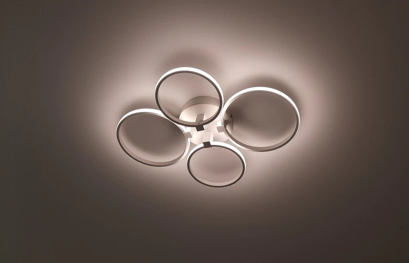Modern 4 Ring LED Ceiling Light - White - Dimmable With Remote Control And App - For Living And Dining Room - Ceiling Fixture