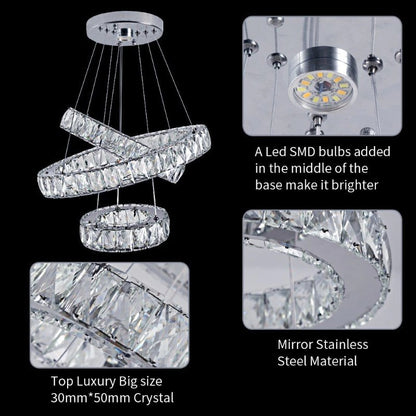 Kristallen Kroonluchter - Crystal Led Hanglamp - 3 Ring Hanglamp - Woonkamerlamp - Met Afstandsbediening - Moderne lamp - Hanglamp