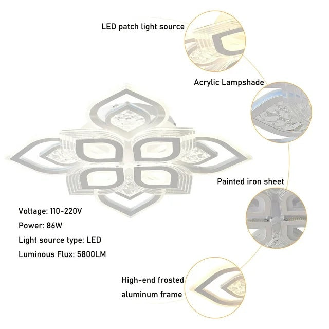 Sfeervolle LED Plafondverlichting - Artistiek Design - Dimbaar 3000K-6500K - 69 cm - Wit - Kristal Kroonluchter - Plafonniere - Moderne Woonkamerlamp