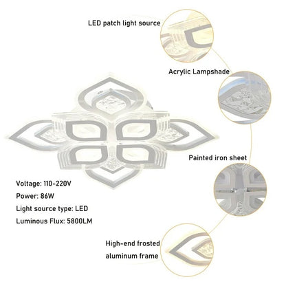Sfeervolle LED Plafondverlichting - Artistiek Design - Dimbaar 3000K-6500K - 69 cm - Wit - Kristal Kroonluchter - Plafonniere - Moderne Woonkamerlamp