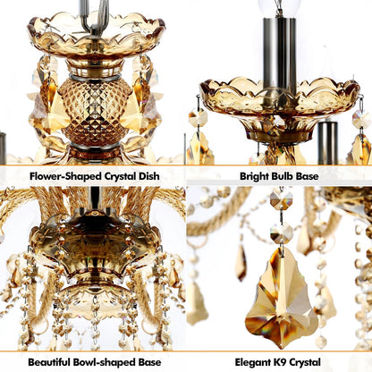 Crystal Chandelier - 15 Arm Kristallen Kroonluchter - Cognac - Hanglamp - Woonkamerlamp - Moderne lamp - Plafonniere