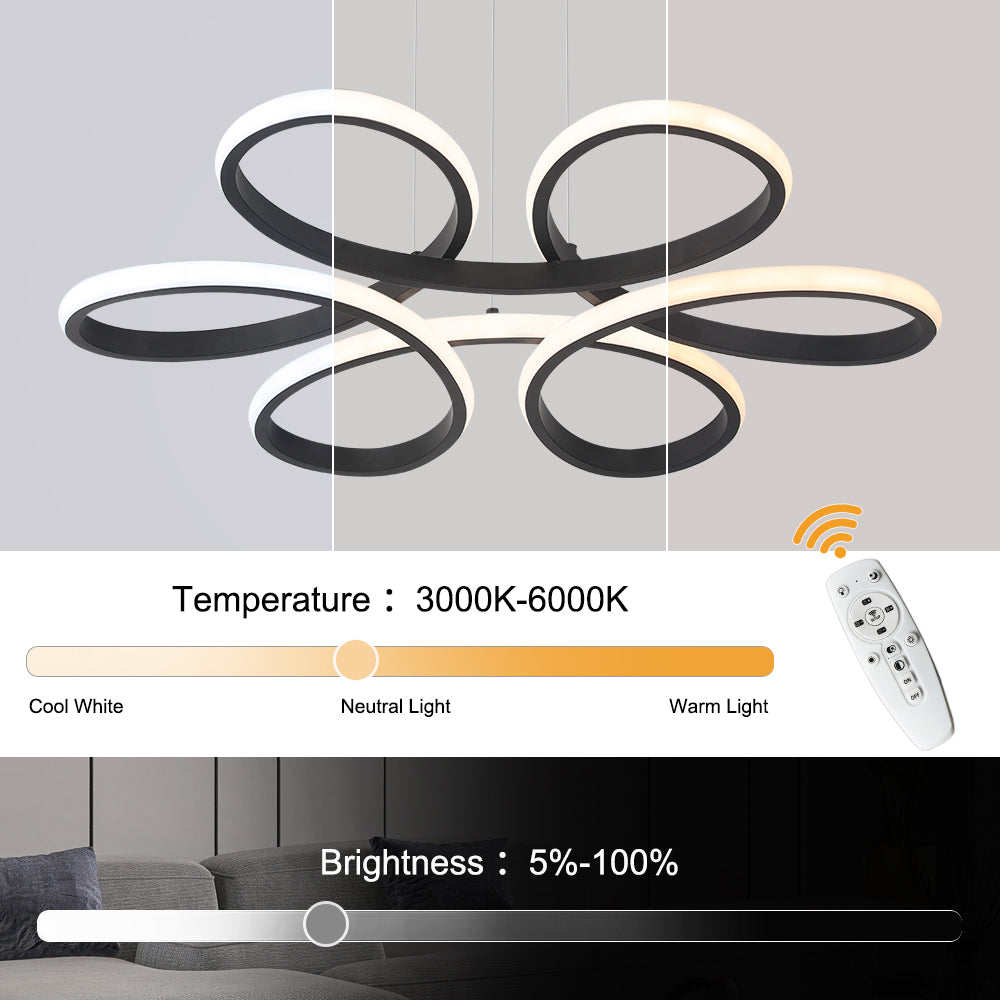 LuxiLamps - Modern Curls Pendant Lamp - Dimmable With Remote Control - Black - 59 cm - Living Room Lamp - Bedroom Lamp - Modern Lamp - Ceiling Lamp