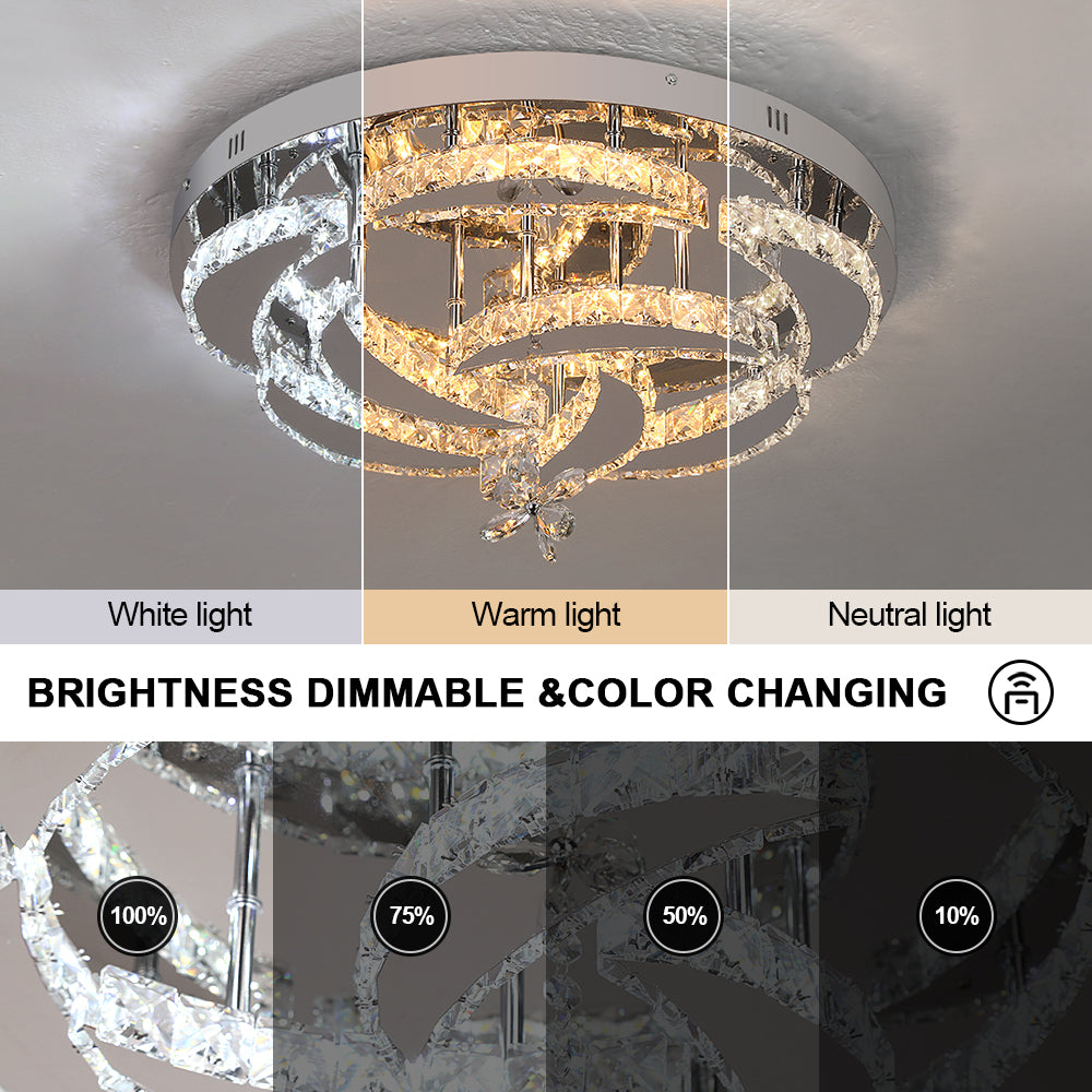 Bloem Plafondlamp - Dimbaar Met Afstandsbediening - Plafoniere - Chroom - Moderne LED Lamp - Kroonluchter - Keuken Lamp - Woonkamerlamp - Plafonniere