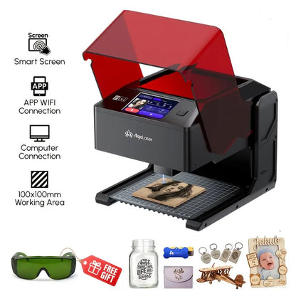 Laser Graveermachine Pixi 5W - 3.5 Inch Touchscreen - Laser Cutter - Laserprinter All In One - Graveren - Display - Zwart/Rood - Laser Snijmachine - Bedienbaar Met APP
