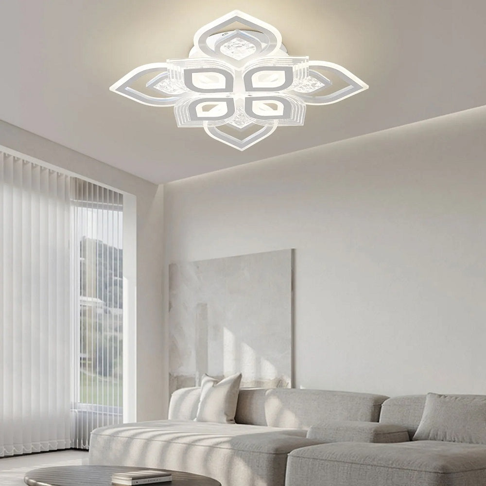 Sfeervolle LED Plafondverlichting - Artistiek Design - Dimbaar 3000K-6500K - 69 cm - Wit - Kristal Kroonluchter - Plafonniere - Moderne Woonkamerlamp