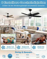 
5-Blade Ceiling Fan - Modern LED Fan - 6 Speeds - Reversible Blades - Black or Brown - Remote Control - 107 cm