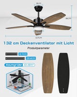 
5-Blade Ceiling Fan - Modern LED Fan - 6 Speeds - Reversible Blades - Black or Brown - Remote Control - 107 cm