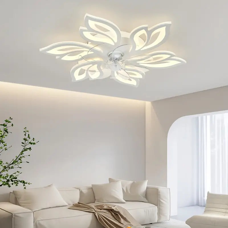 Moderne Bloemventilator Met LED - 5 Lichtarmen - Plafondventilator Met Dimbare Verlichting - Wit - 6 Ventilatorstanden - Afstandsbediening En Wandschakelaar