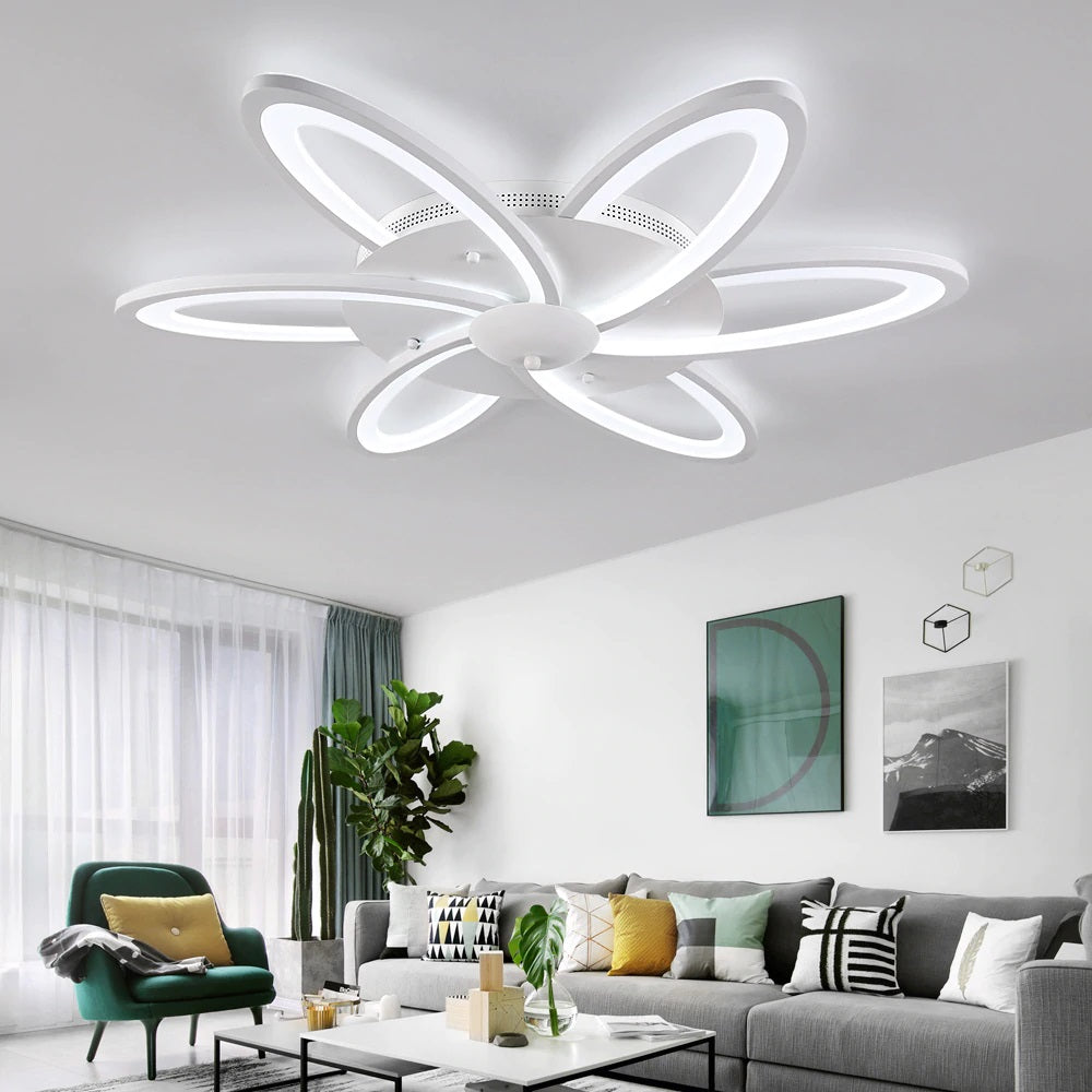 Modern Petal LED Ceiling Light - White - Dimmable With Remote Control - For Living And Dining Room - Ceiling Fixture